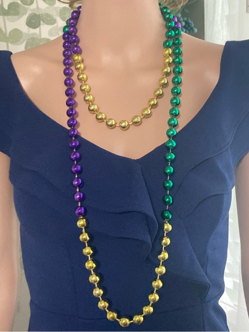 🌸 (2/$20) Mardi Gras Green, Gold & Purple Bead Necklace